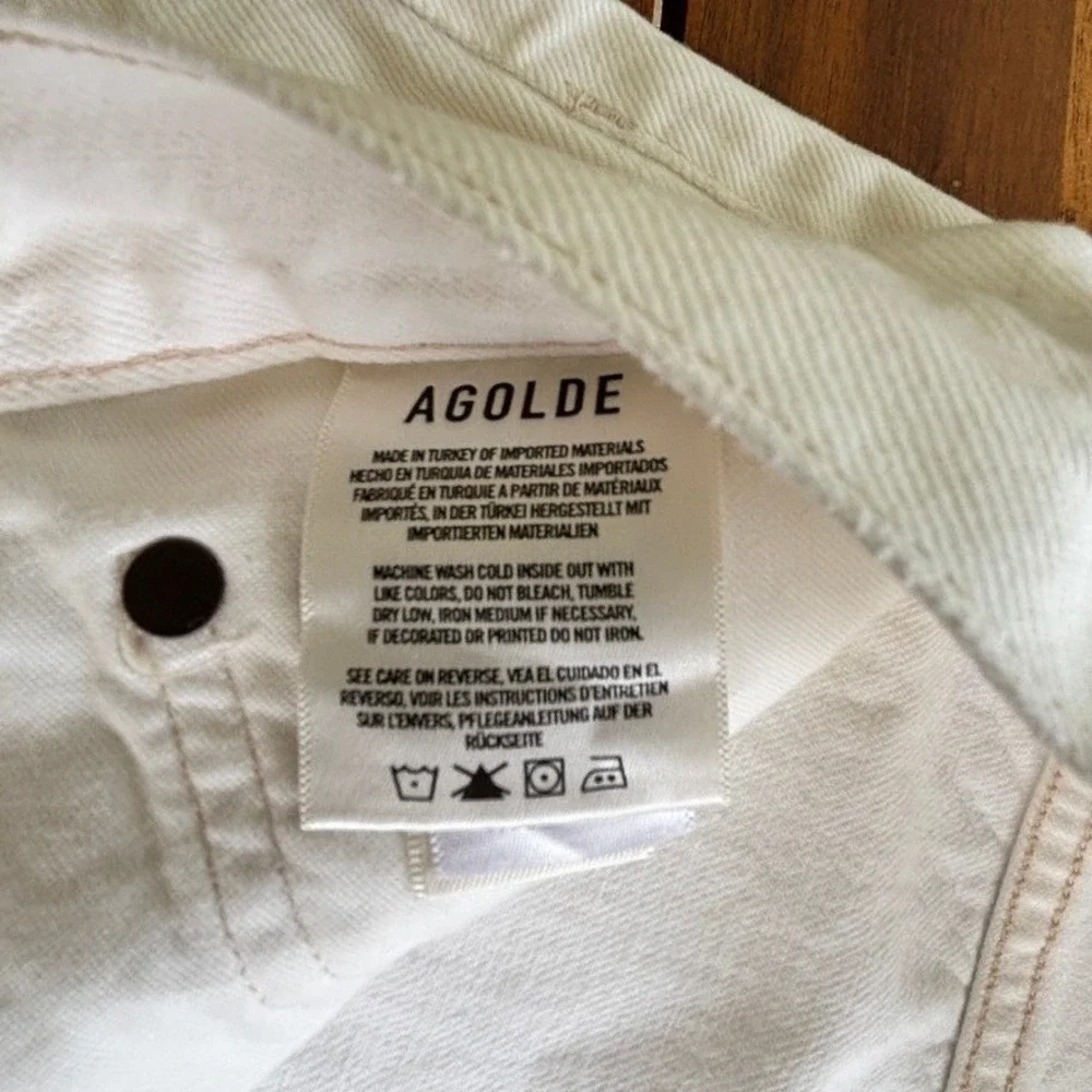 AGOLDE Parker Long Cutoff Shorts White Organic Cotton High Rise‎ Raw Hem Size 33